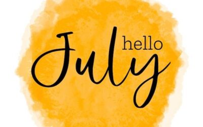 Image of the words "Hello July" in black letters with an orange background